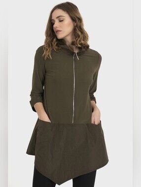 Joseph Ribkoff Olive Green Zip Front Tunic Jacket Top Size 12